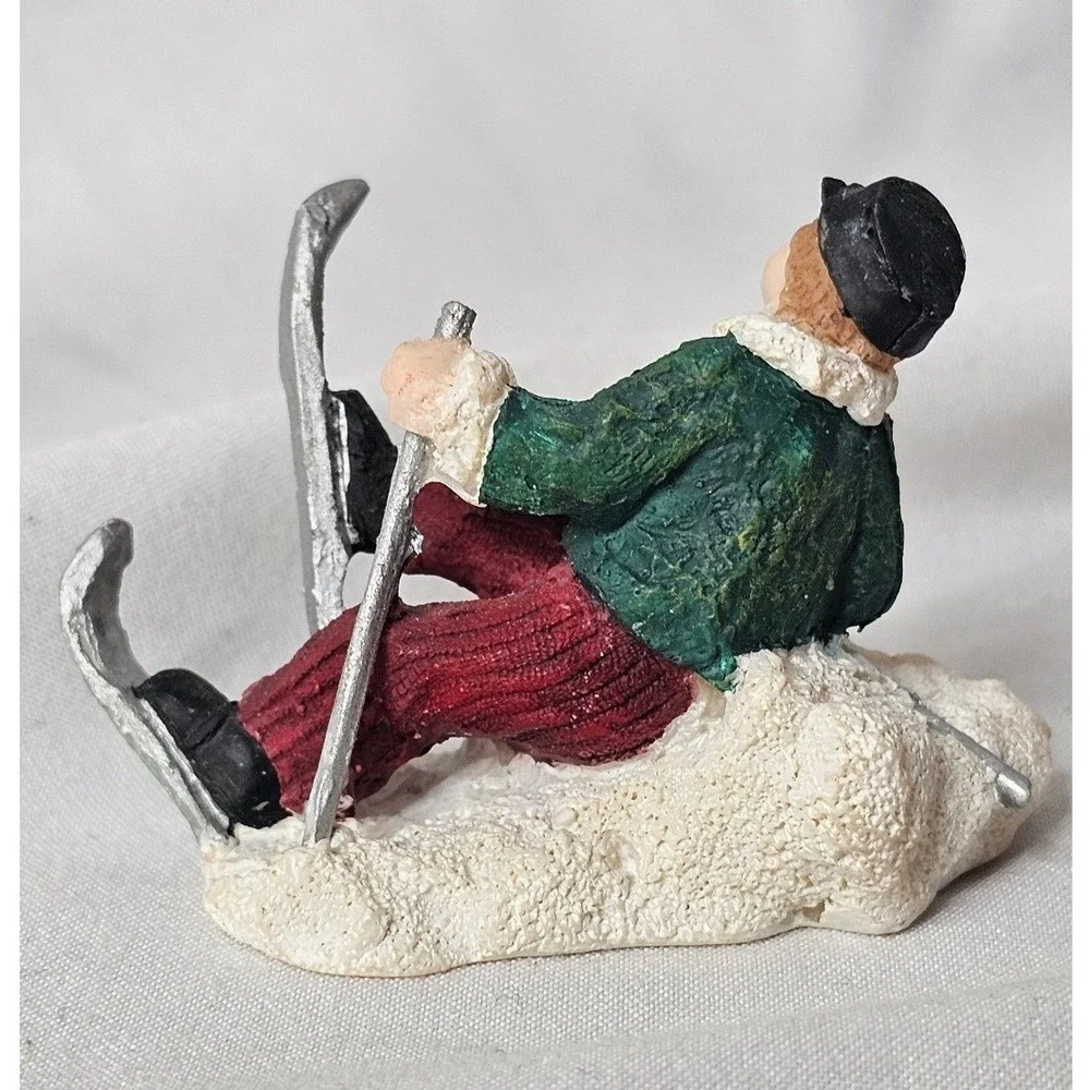 VTG 1994 Mervyns Christmas Village Boy Skiing Miniature Figurine 2 Inch Decor